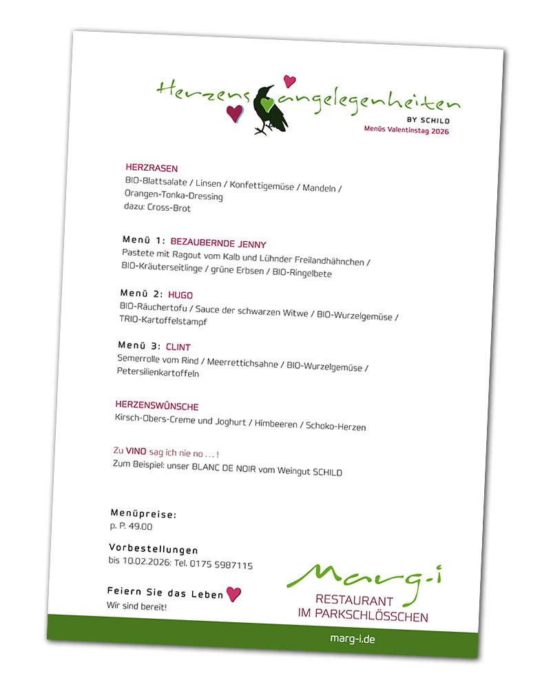 Valentinstag 2026 Menüs im Restaurant Marg-i, Lehrte